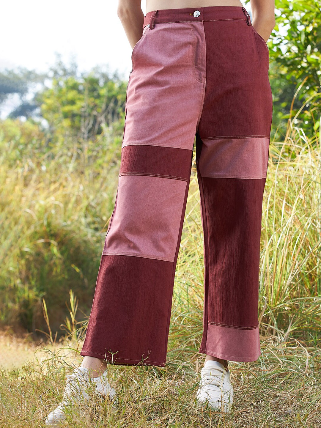 

Athena Women Colourblocked Denim Trouser, Brown