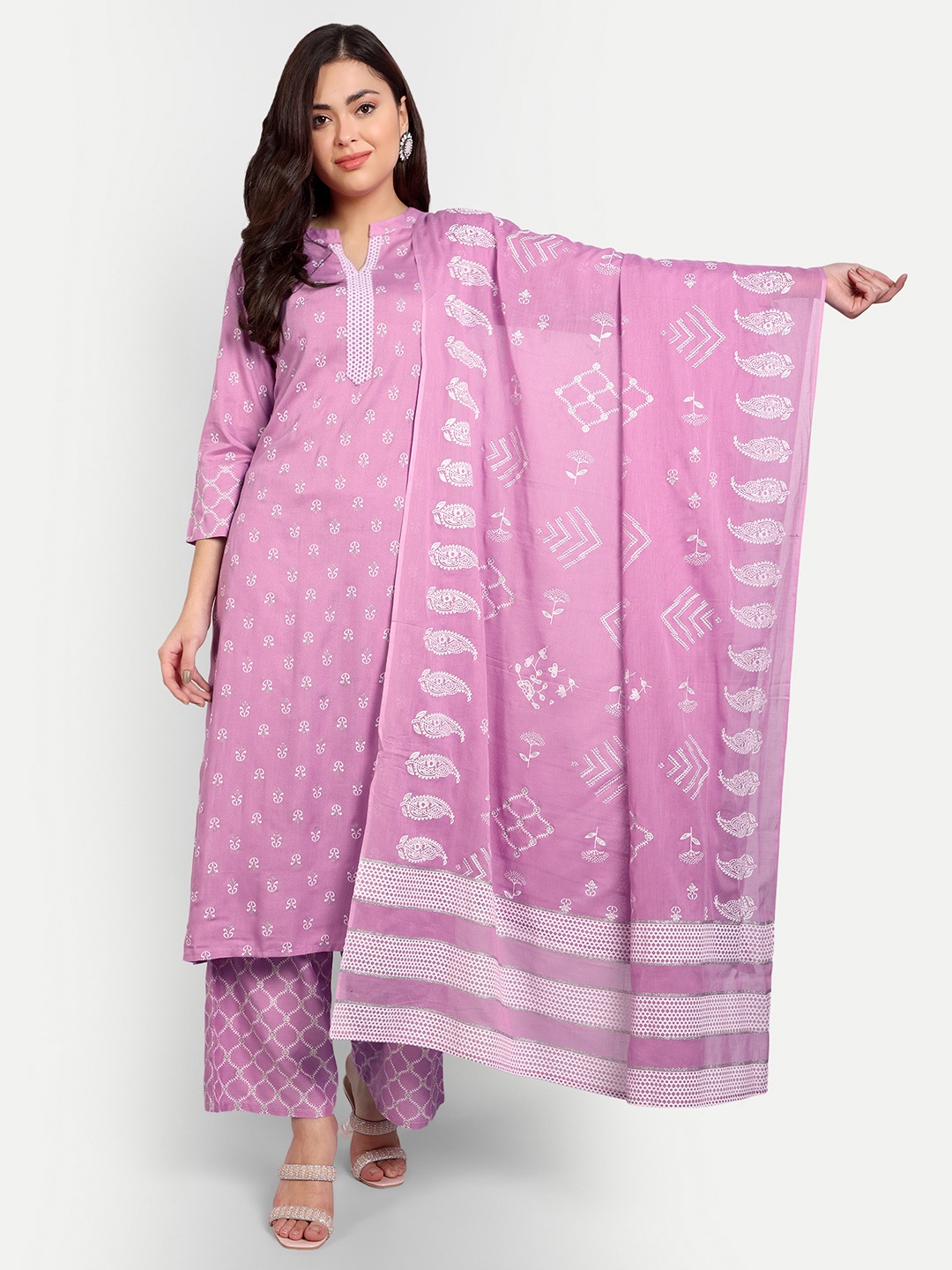 

Haute and Humble Women Floral Printed Kurta with Trousers & With Dupatta, Purple