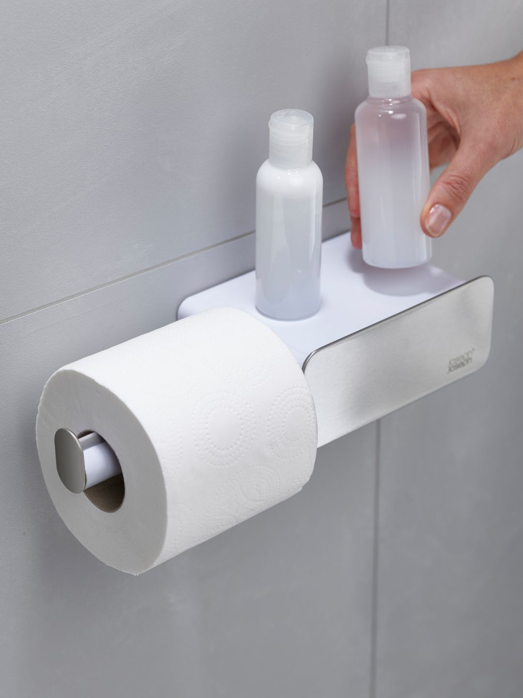 

Joseph Joseph EasyStore Wall-Mounted Toilet Paper Roll Holder with Shelf and Drawer, White