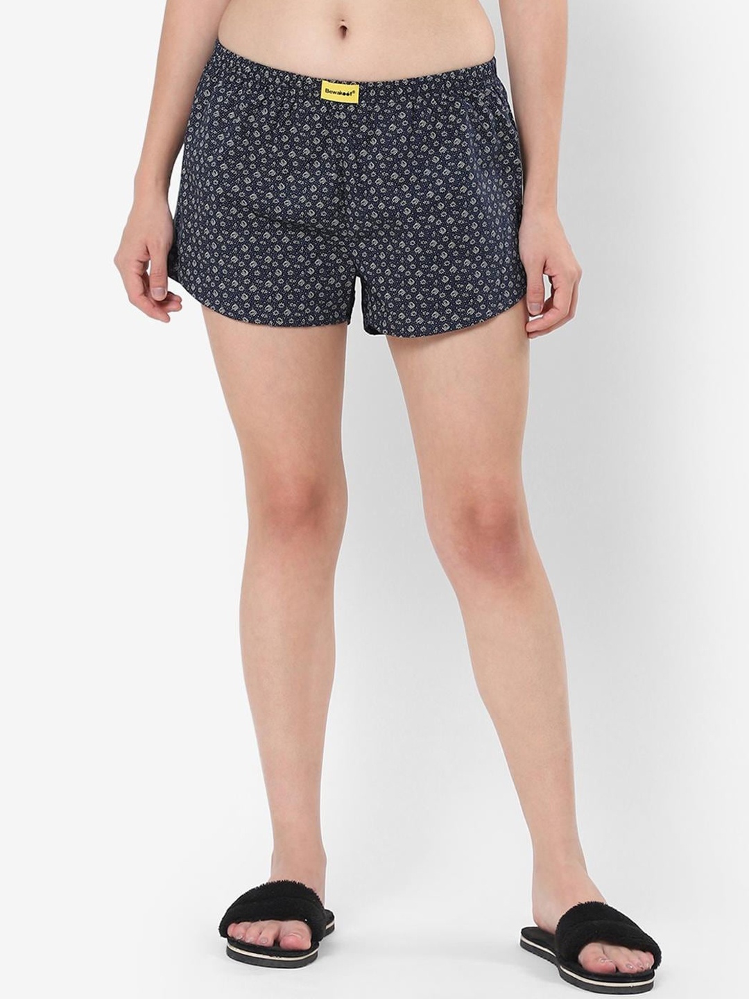 

Bewakoof Women Printed Cotton Lounge Shorts, Blue