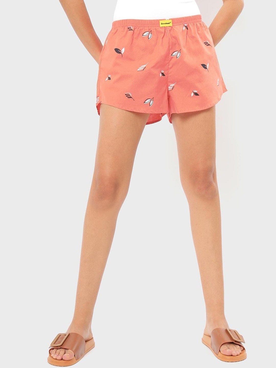 

Bewakoof Women Printed Cotton Lounge Shorts, Peach