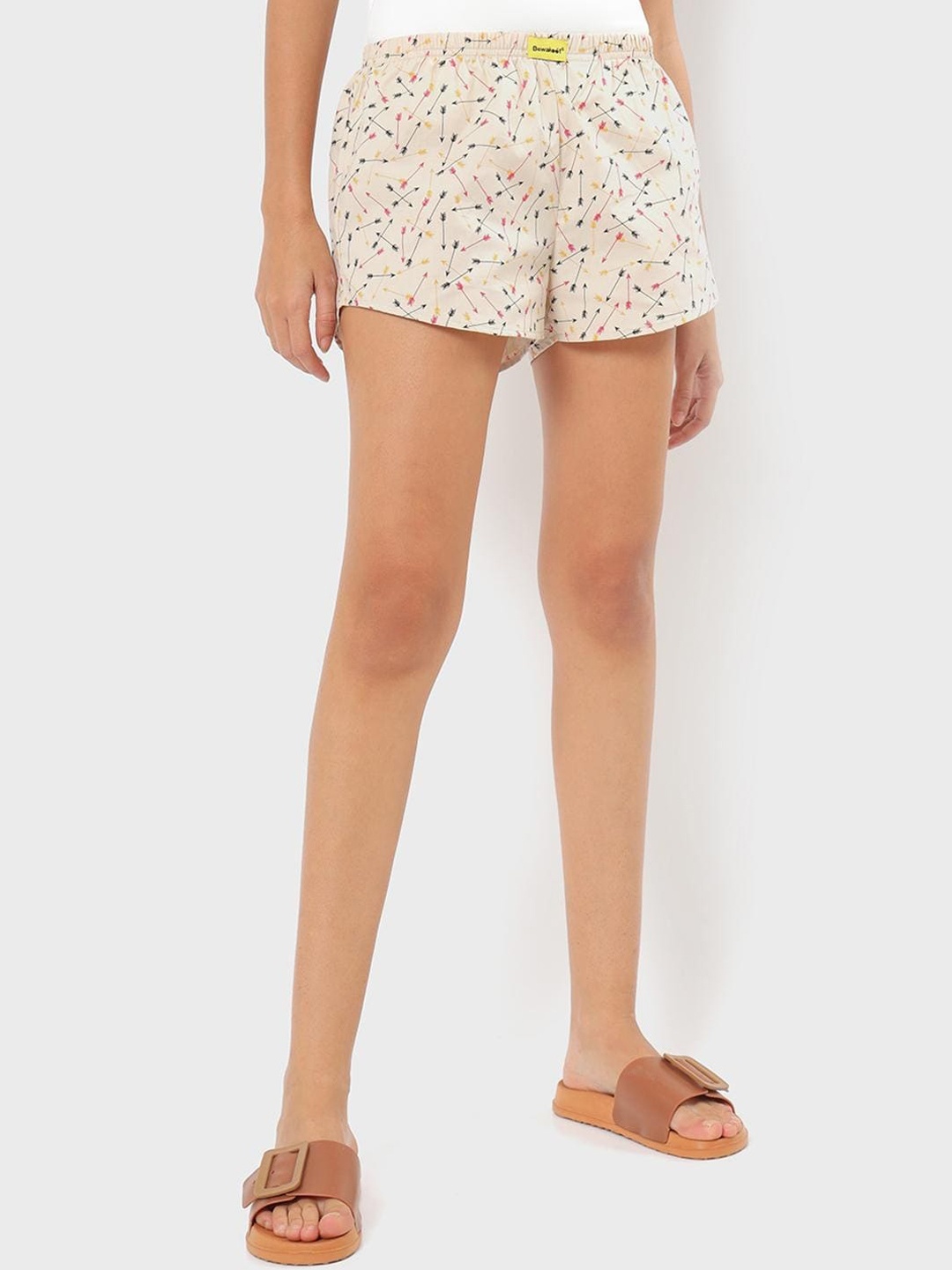 

Bewakoof Women Printed Cotton Regular Fit Shorts, Beige