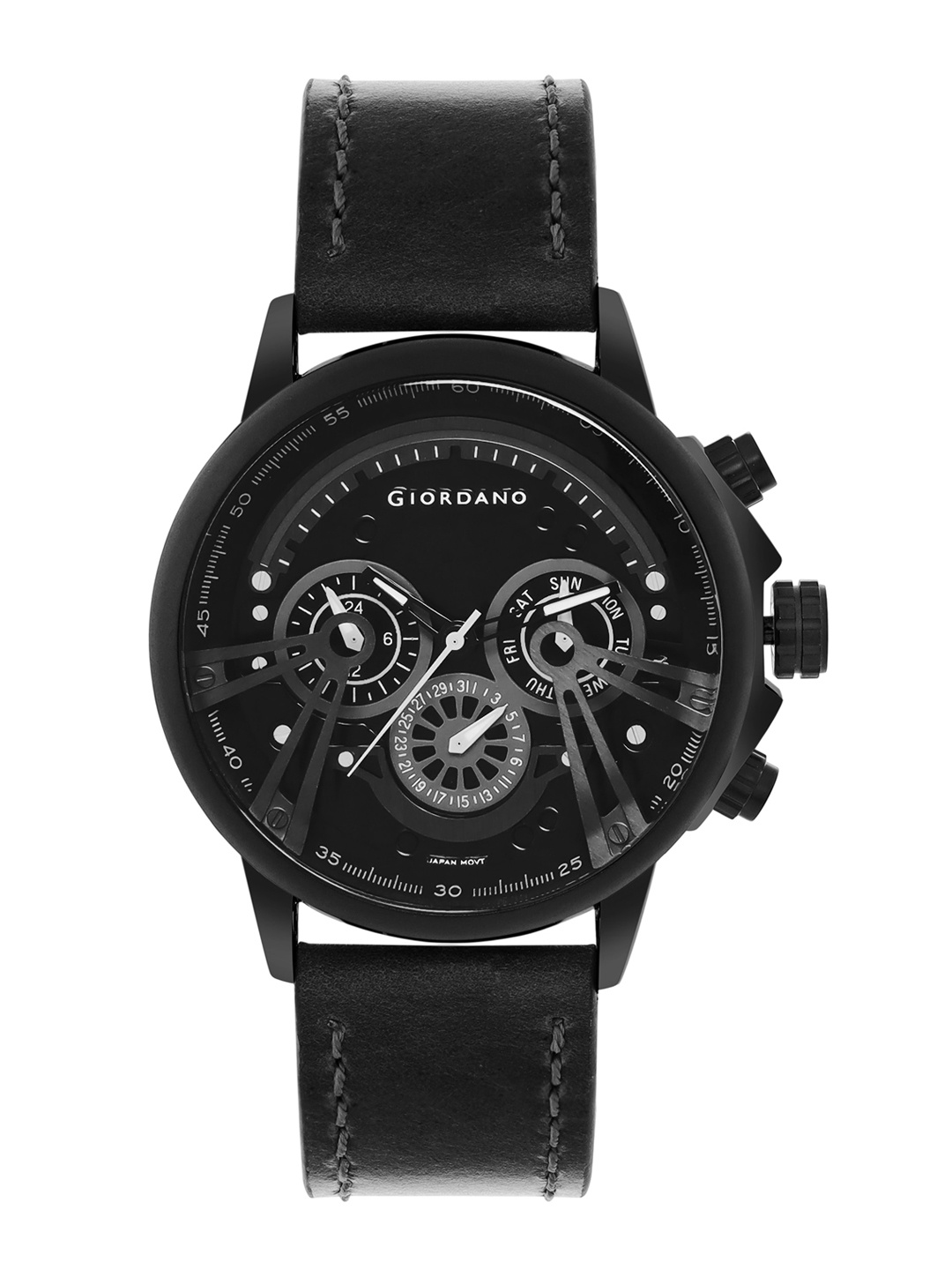 

GIORDANO Men Patterned Dial & Leather Straps Analogue Watch GD-50011-03, Black