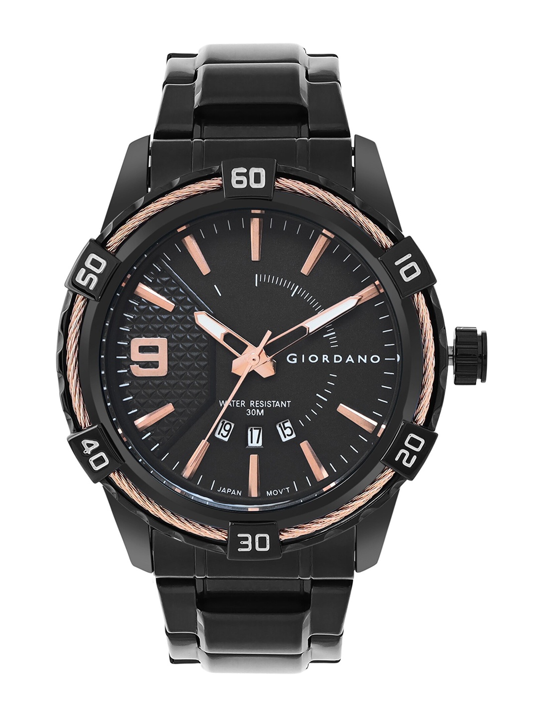 

GIORDANO Men Patterned Dial & Bracelet Style Straps Analogue Watch GD-50014-44, Black