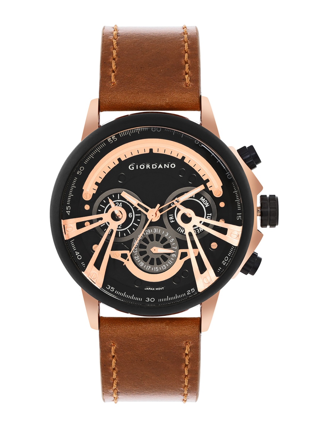 

GIORDANO Men Leather Straps Analogue Watch GD-50011-01, Black