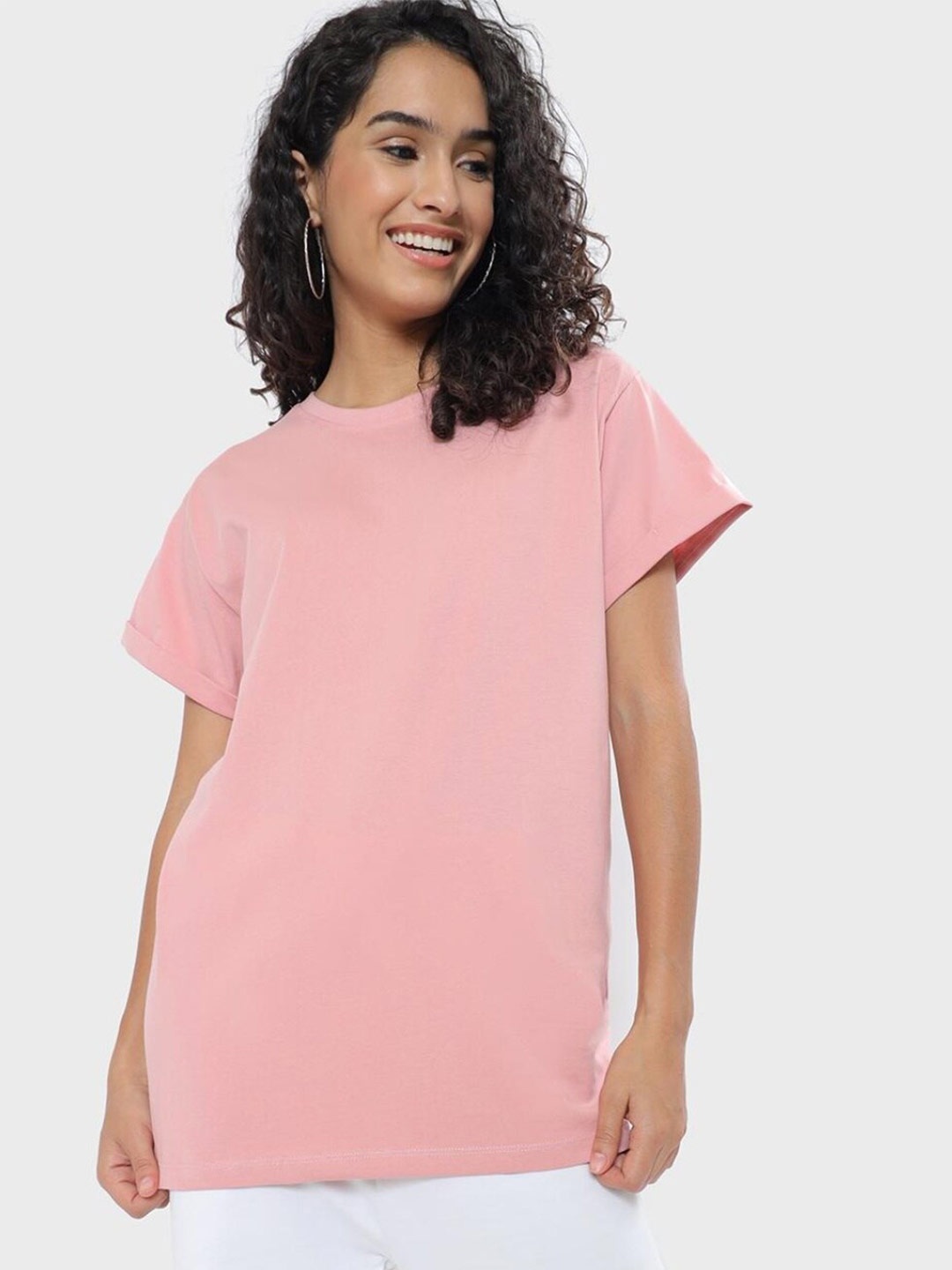 

Bewakoof Women Loose Cotton T-shirt, Peach