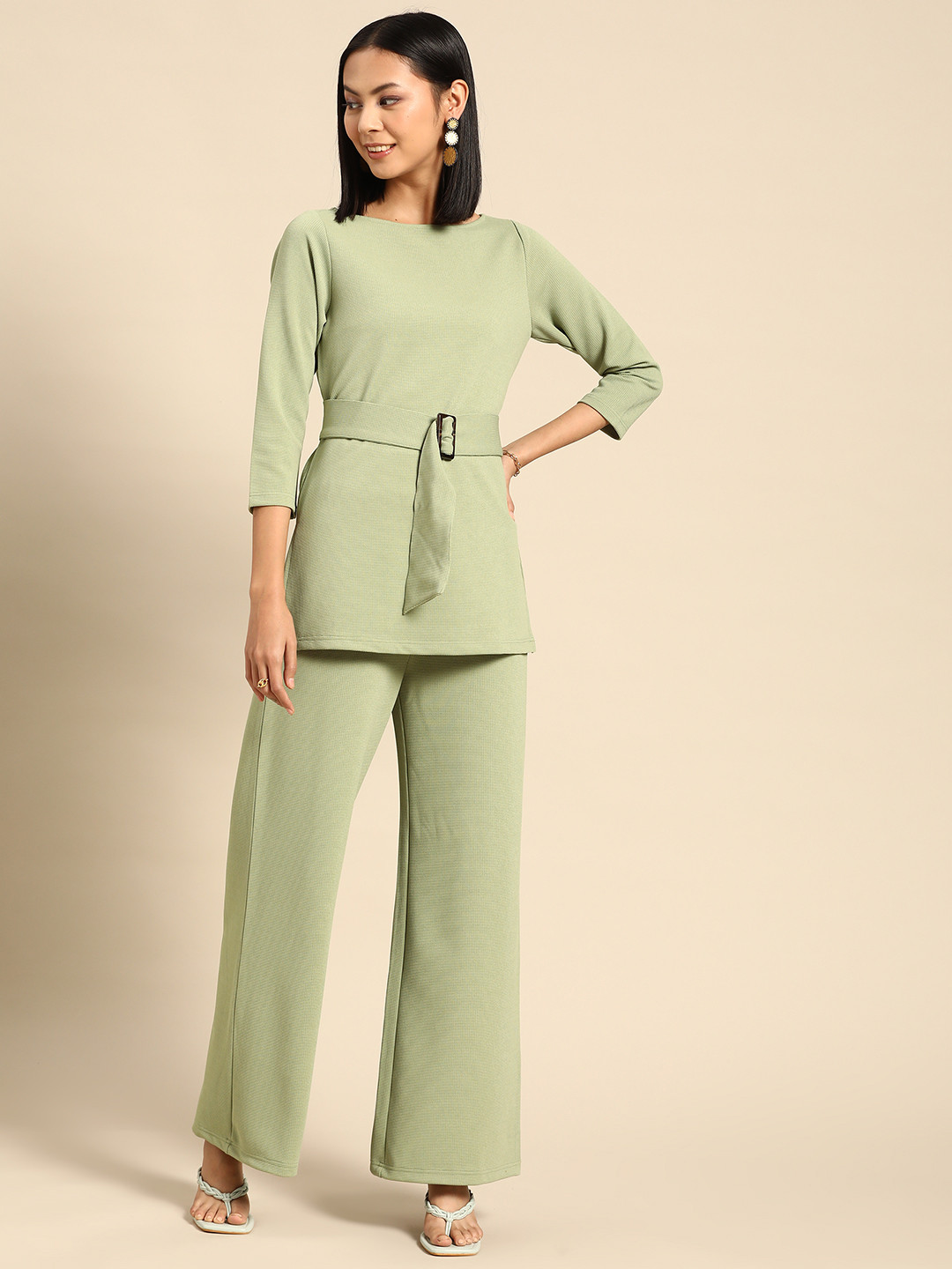 

MABISH by Sonal Jain Boat Neck Belted Co-Ords, Green