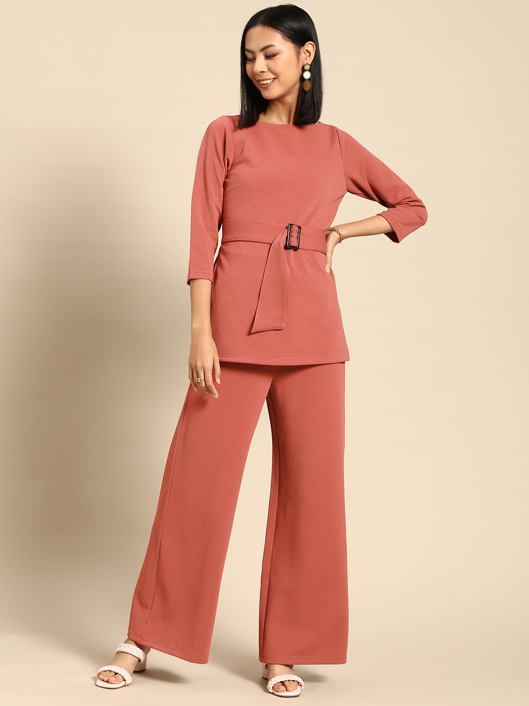 

MABISH by Sonal Jain Boat Neck Belted Co-Ords, Coral