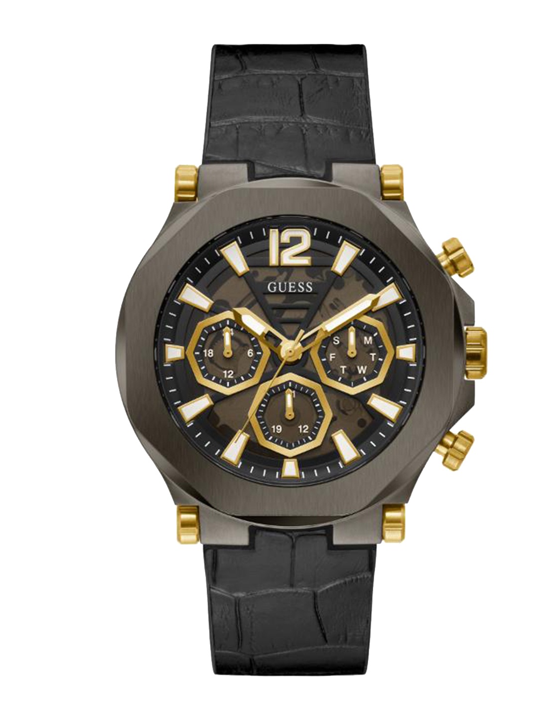 

GUESS Men Patterned Dial & Straps Analogue Watch GW0492G1, Black