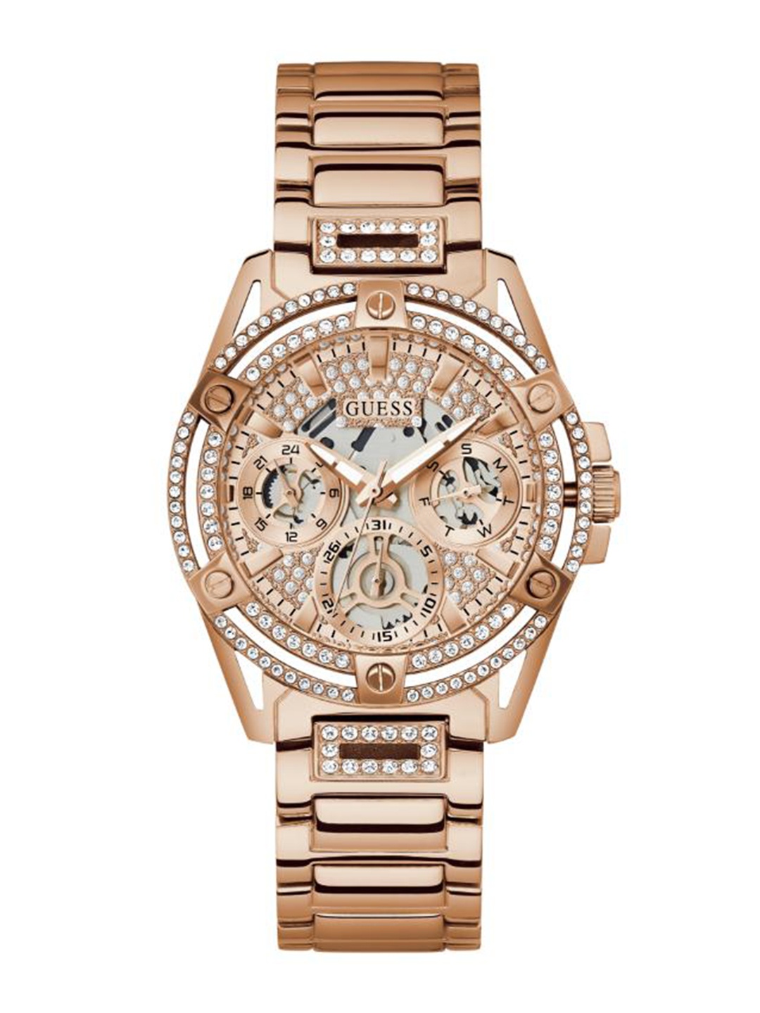 

GUESS Women Embellished Dial & Gold Toned Bracelet Style Straps Analogue Watch