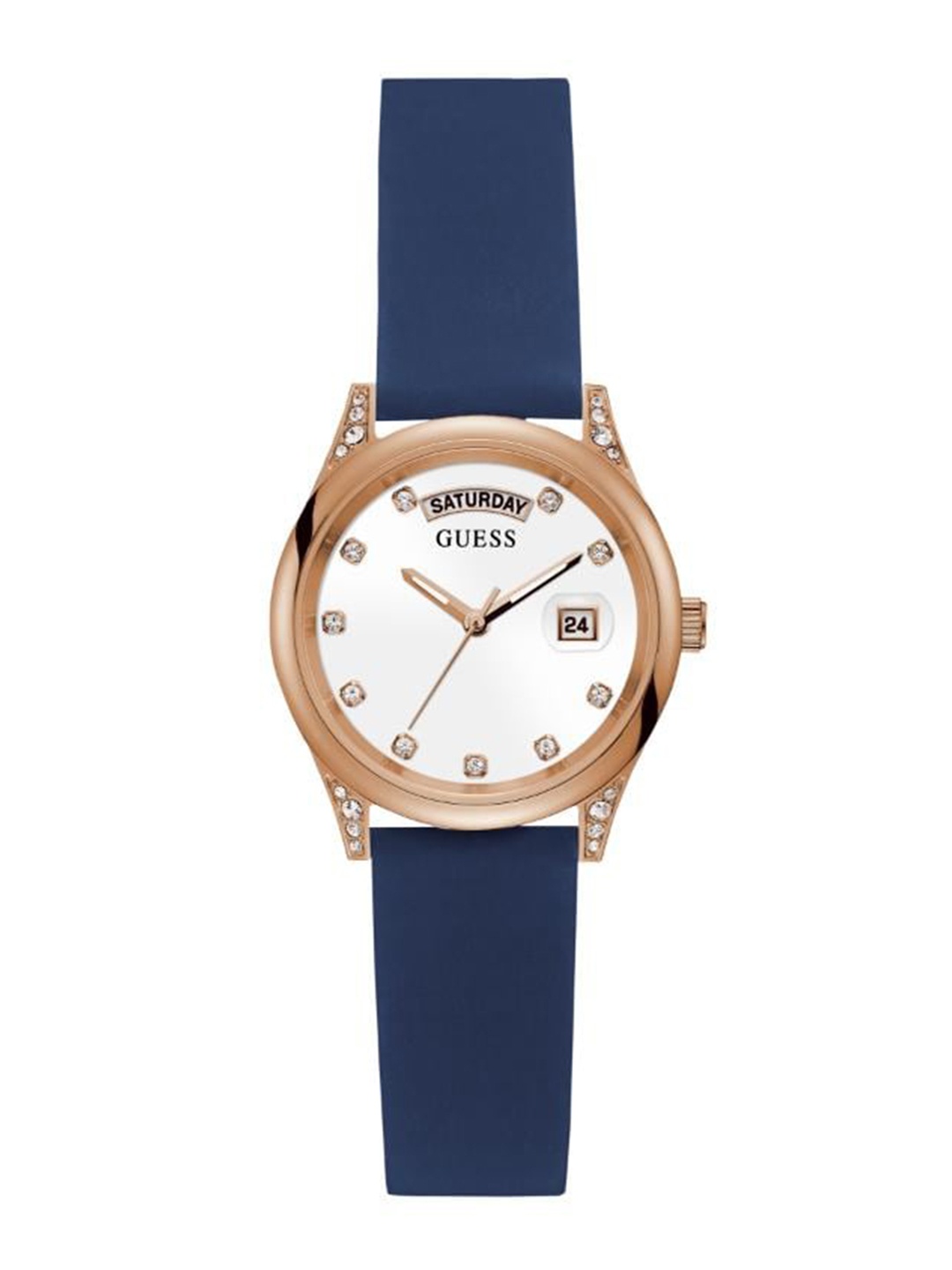 

GUESS Women White Dial & Blue Straps Analogue Watch- GW0356L1, Gold