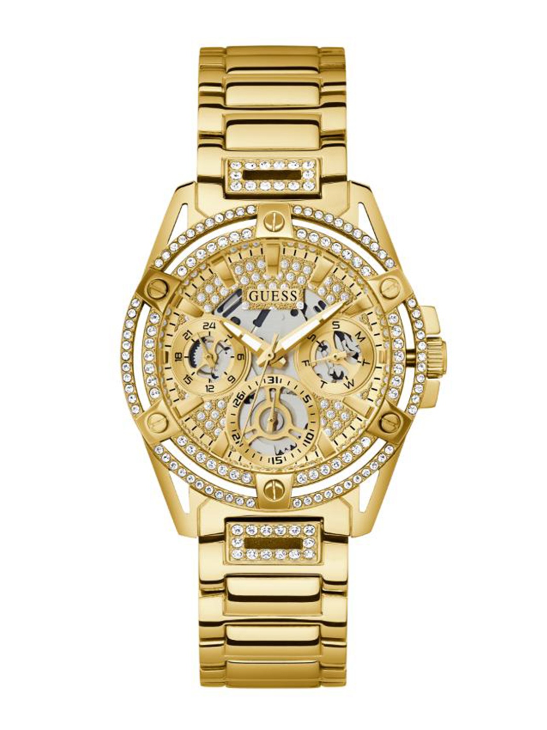 

GUESS Women Embellished Dial & Stainless Steel Straps Analogue Watch GW0464L2, Gold