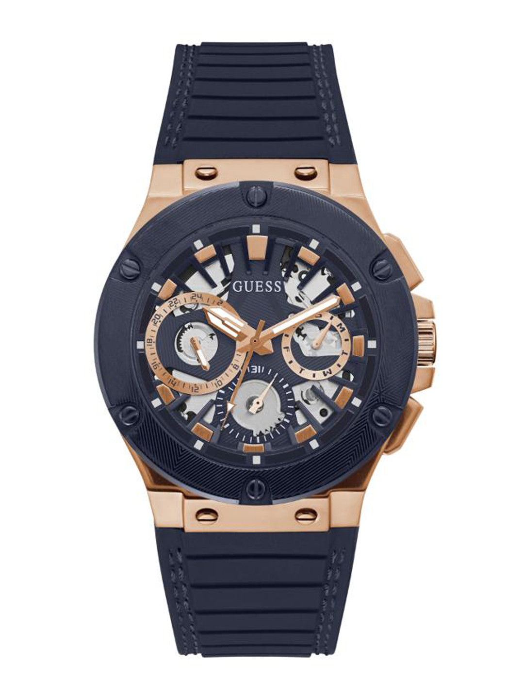 

GUESS Men Dial & Leather Textured Straps Analogue Watch GW0487G4, Gold