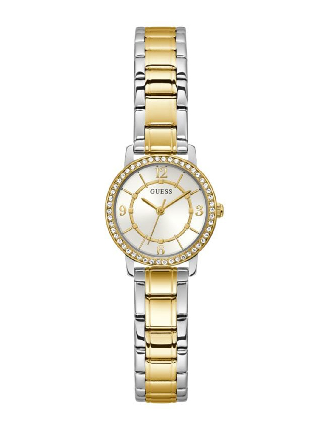 

GUESS Women Embellished Dial Bracelet Style Straps Analogue Watch GW0468L4, Gold