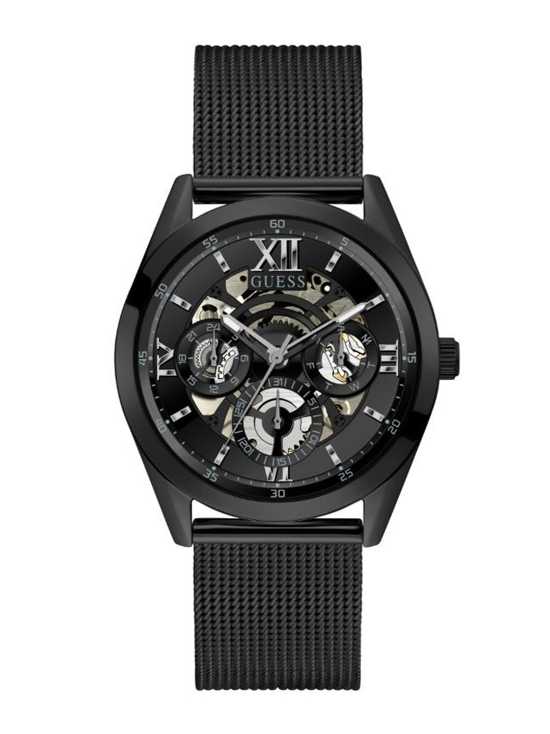 

GUESS Men Skeleton Dial & Bracelet Style Straps Analogue Watch GW0368G3, Black