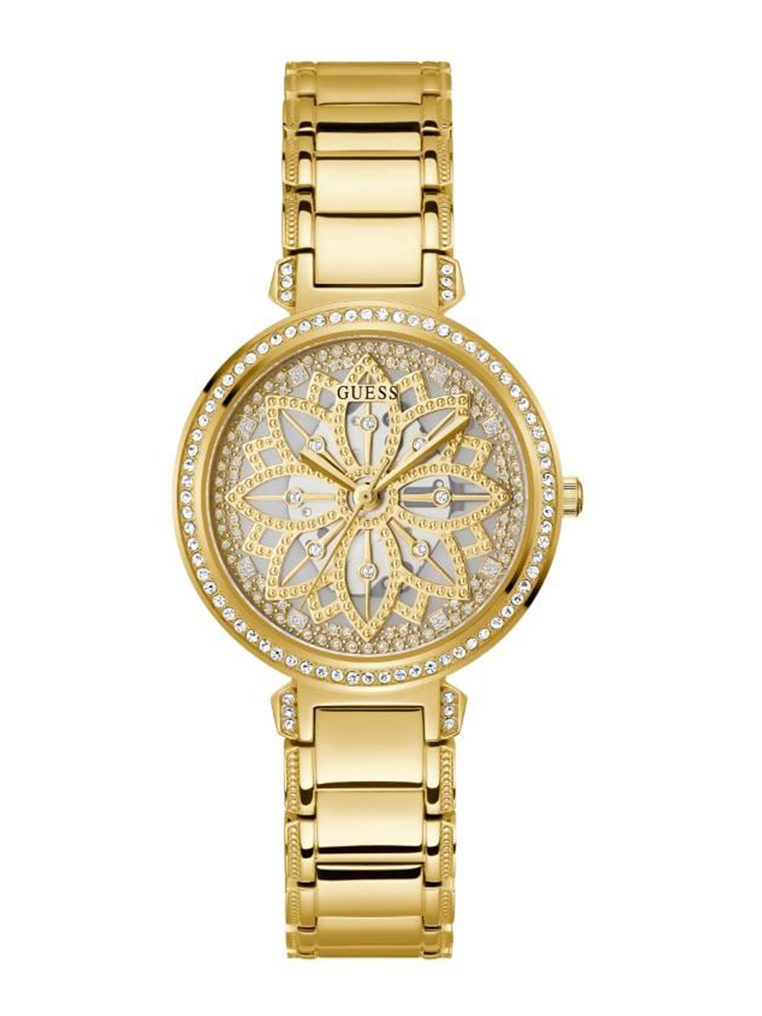 

GUESS Women Embellished Dial & Stainless Steel Straps Analogue Watch- GW0528L2, Gold