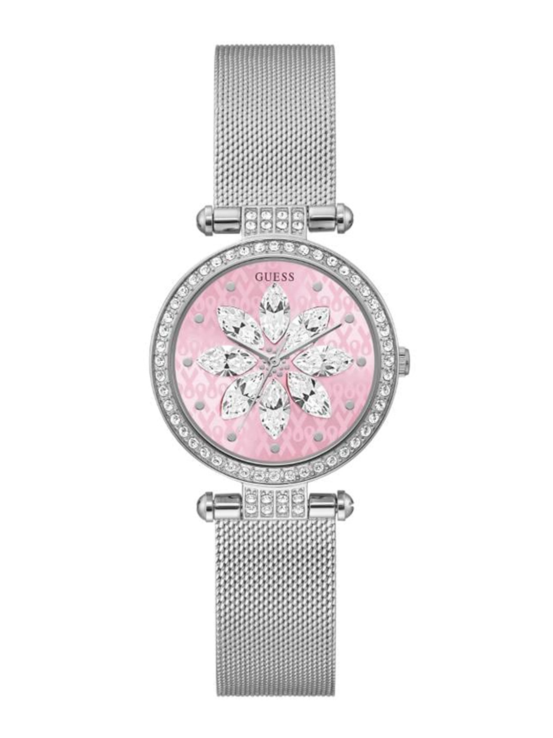 

GUESS Women Embellished Dial & Bracelet Style Straps Analogue Watch, Pink