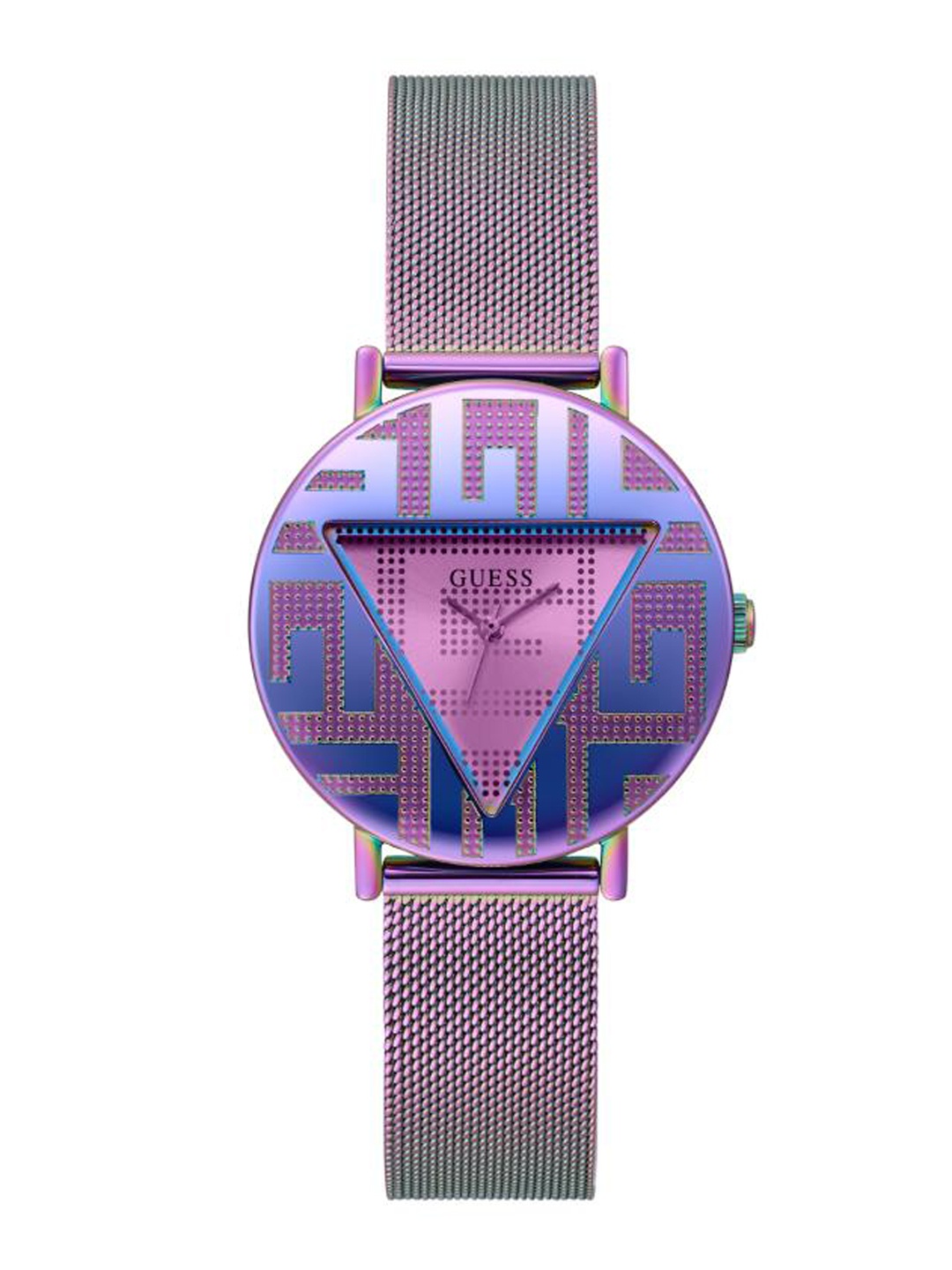 

GUESS Women Printed Dial & Stainless Steel Bracelet Style Straps Analogue Watch, Purple
