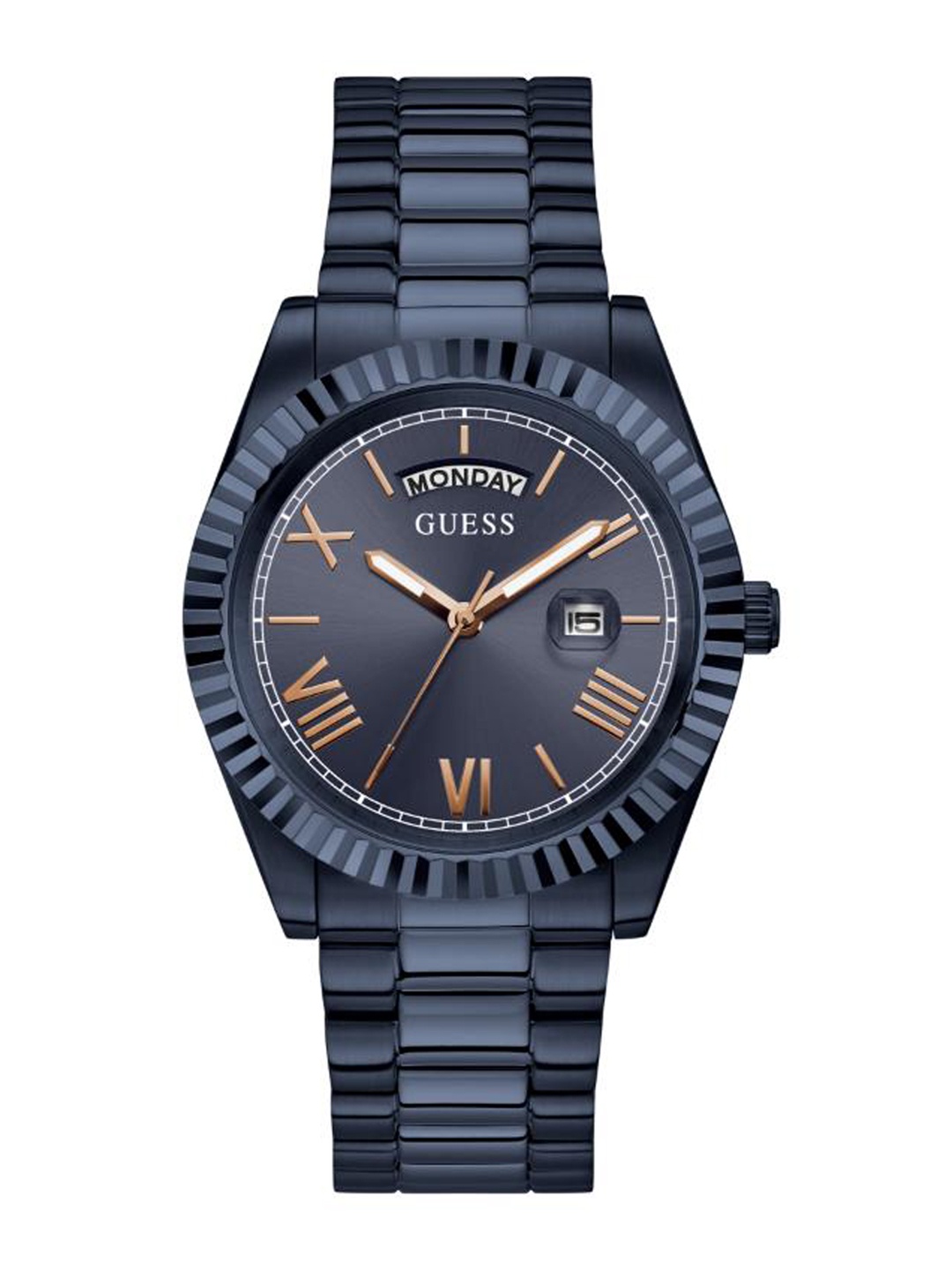 

GUESS Men Stainless Steel Bracelet Style Straps Analogue Watch, Blue