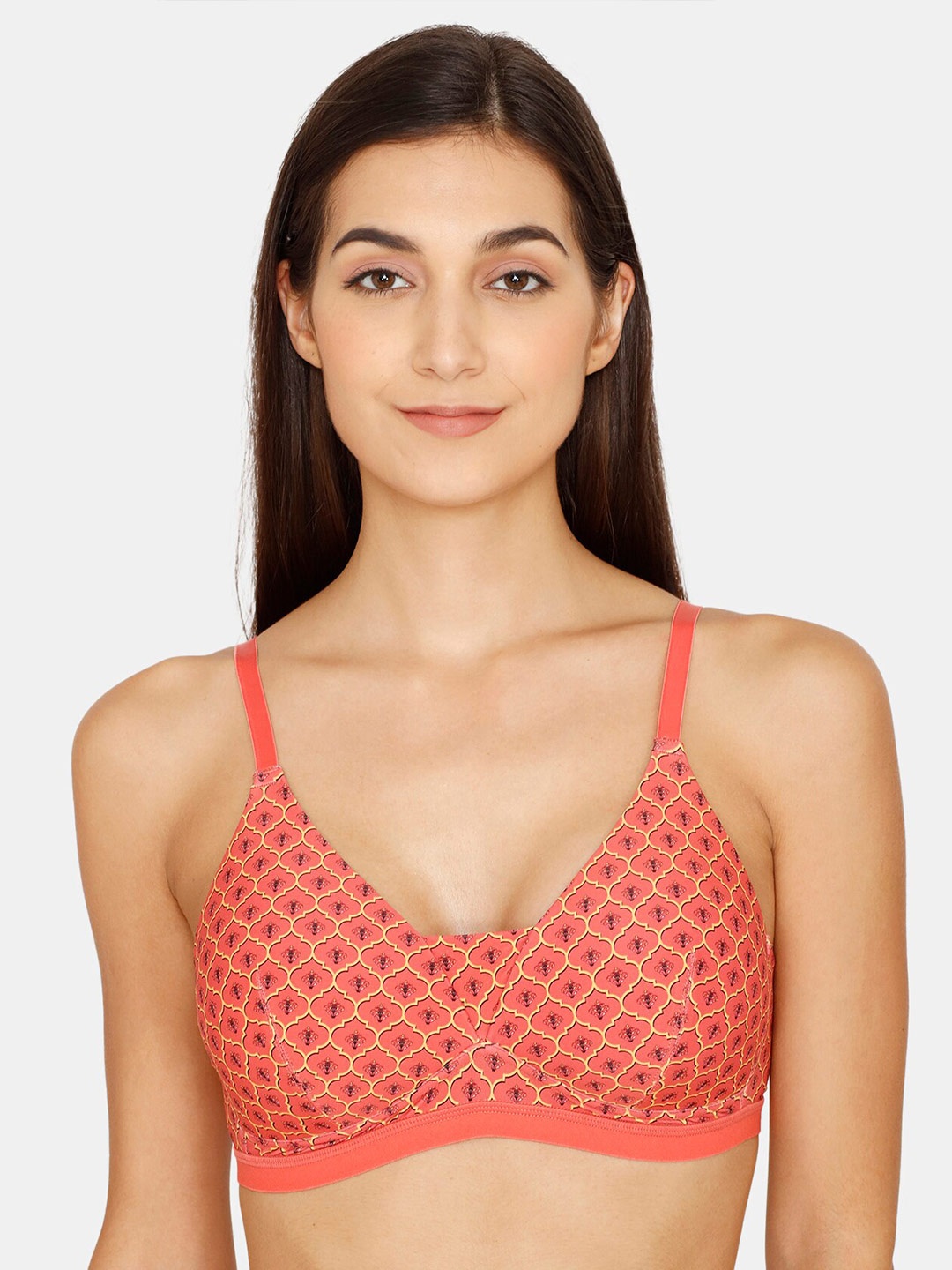 

Zivame Abstract Seamless Non-Wired Lightly Padded Bra ZI11H1FASHORNGE, Orange