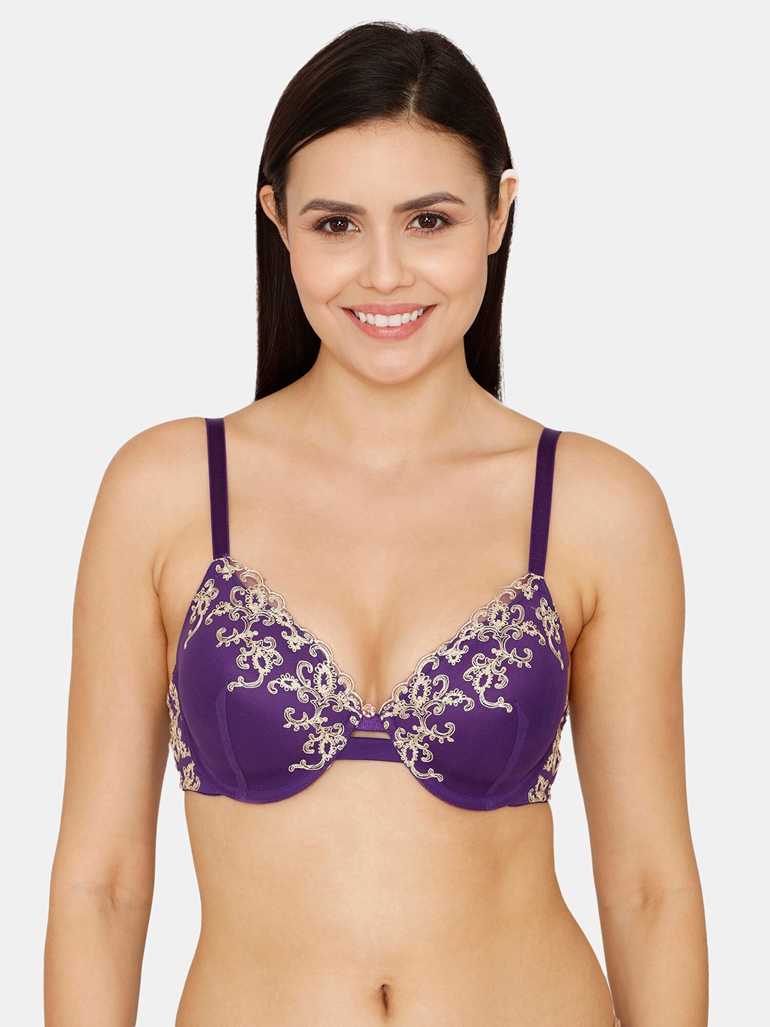 

Zivame Floral Underwired Lightly Padded Bra ZI11HNFASHEPURP, Purple