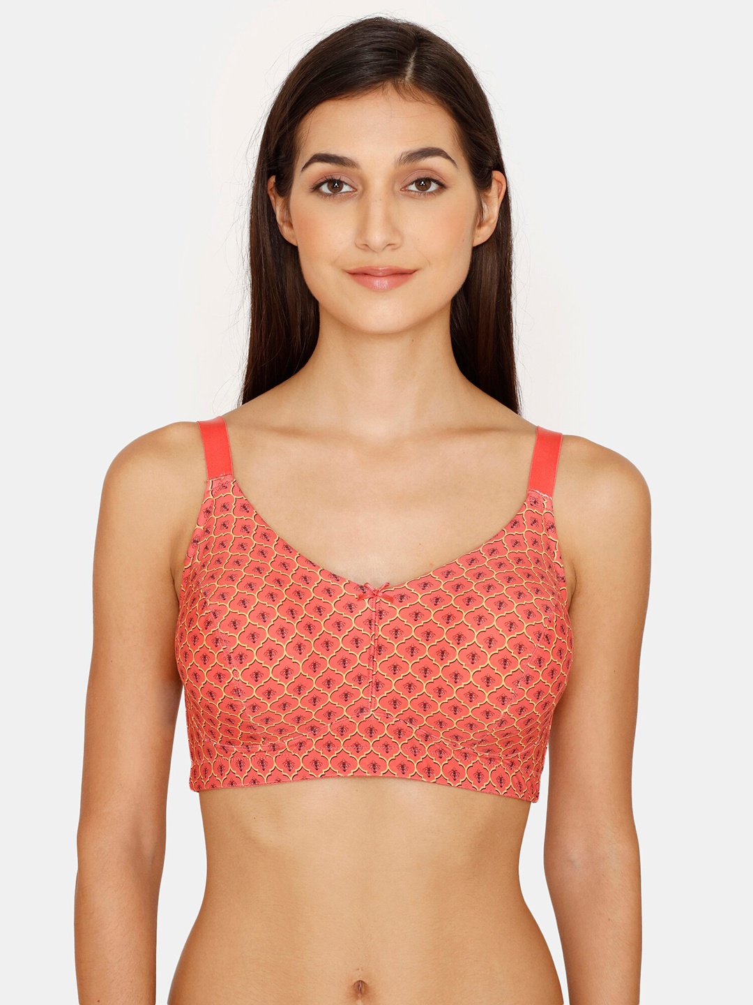 

Zivame Non-Wired Half Coverage Non Padded Printed Everyday Bra, Orange