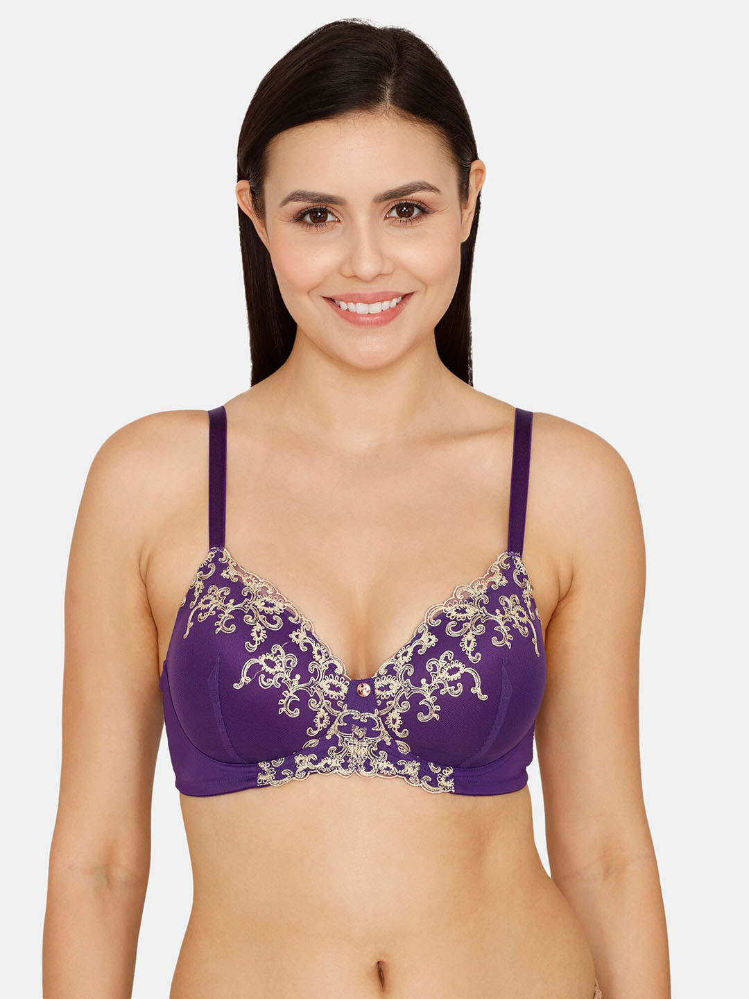 

Zivame Self-Design Floral Non-Wired Lightly Padded Bra ZI11HQFASHEPURP, Purple