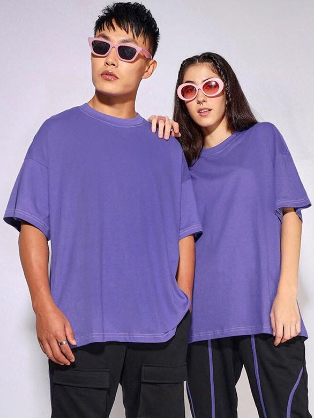 

Bewakoof Unisex Drop-Shoulder Sleeves Loose Cotton T-shirt, Purple