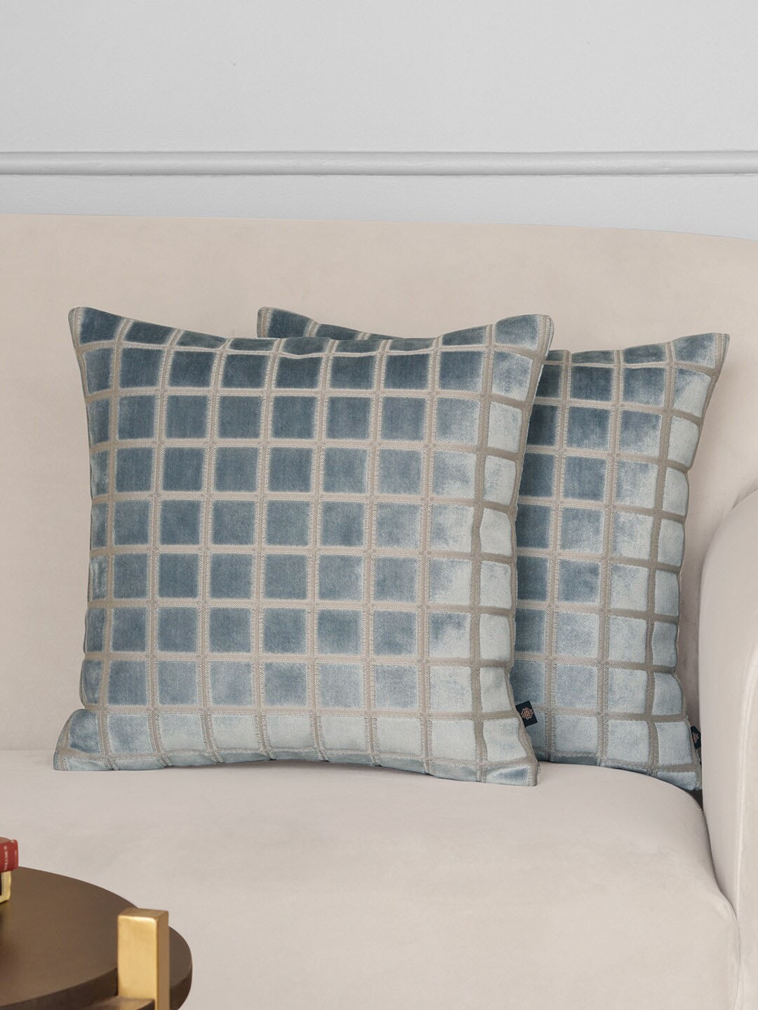 

GM Grey Set of 2 Checked Velvet Square Cushion Covers