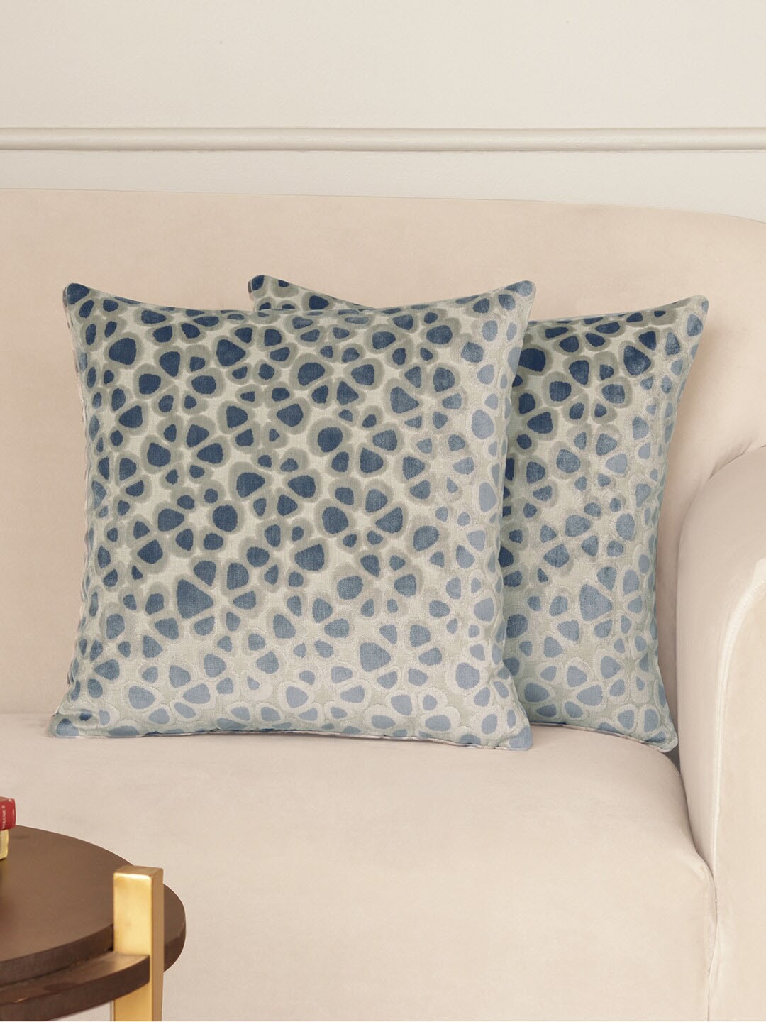 

GM Blue & Grey Set of 2 Abstract Velvet Square Cushion Covers