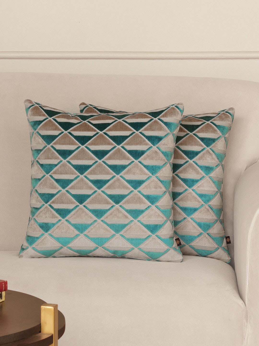 

GM Green & Grey Set of 2 Geometric Square Cushion Covers