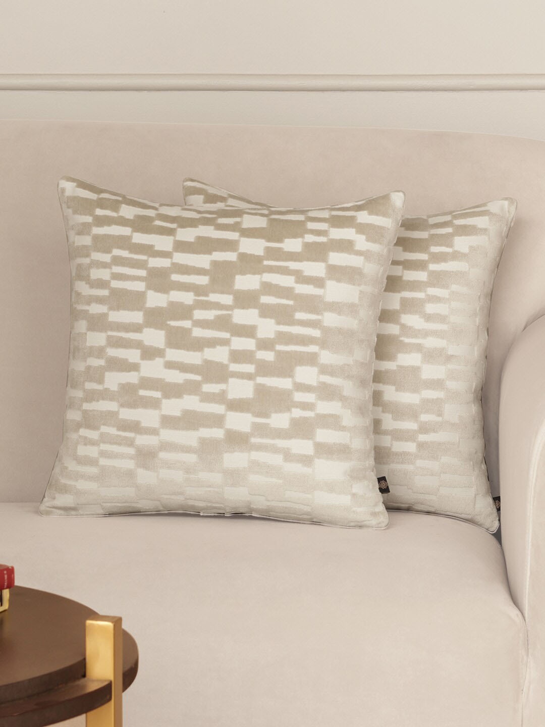

GM White & Beige Set of 2 Abstract Velvet Square Cushion Covers