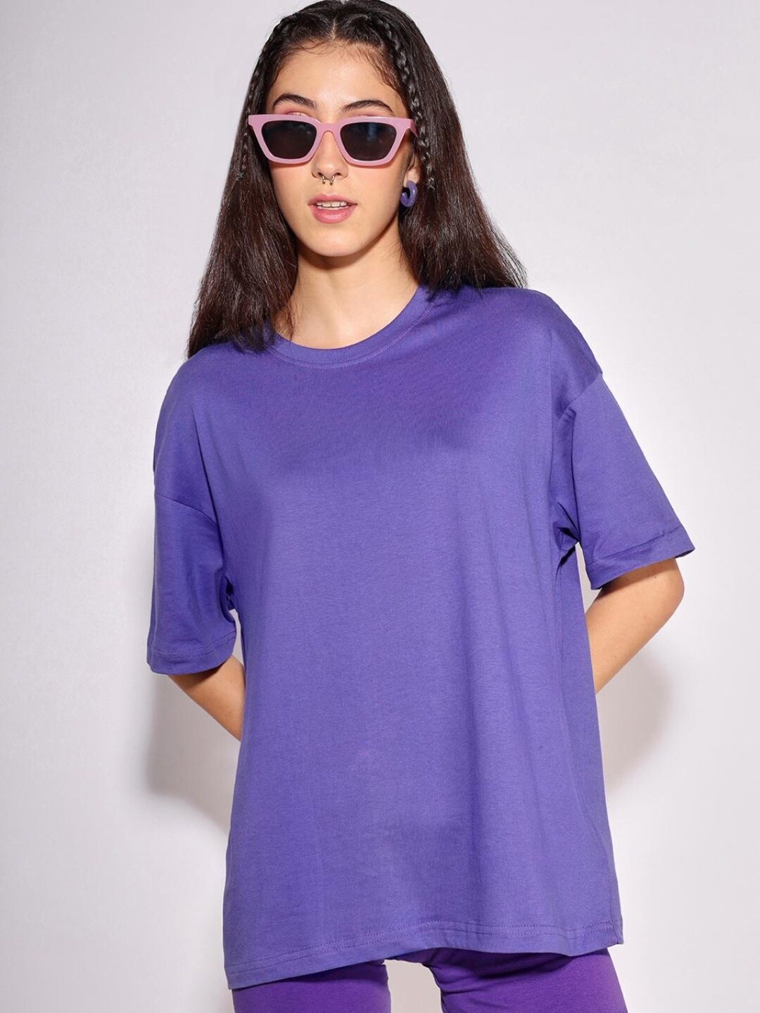 

Bewakoof Women Very Peri Oversized Cotton T-shirt, Purple