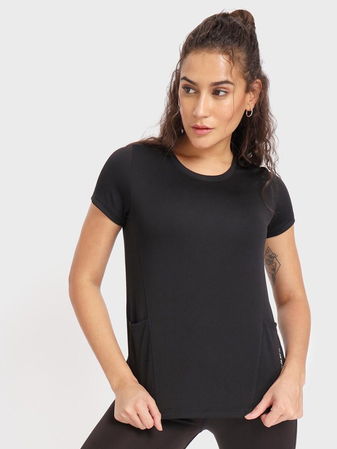 

Bewakoof Women Training Polyester T-shirt, Black