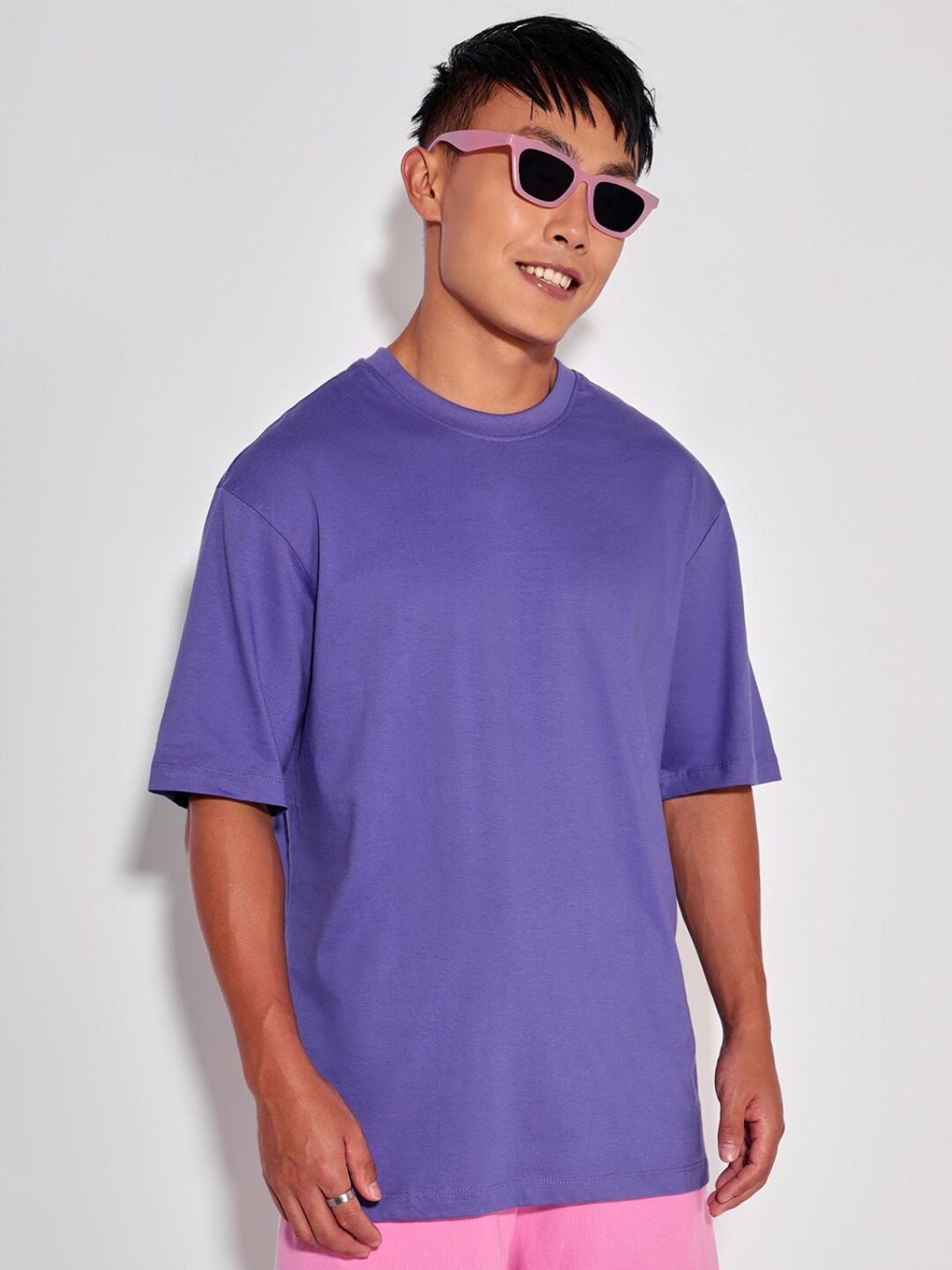 

Bewakoof Plus Men Plus Size Loose Cotton T-shirt, Purple