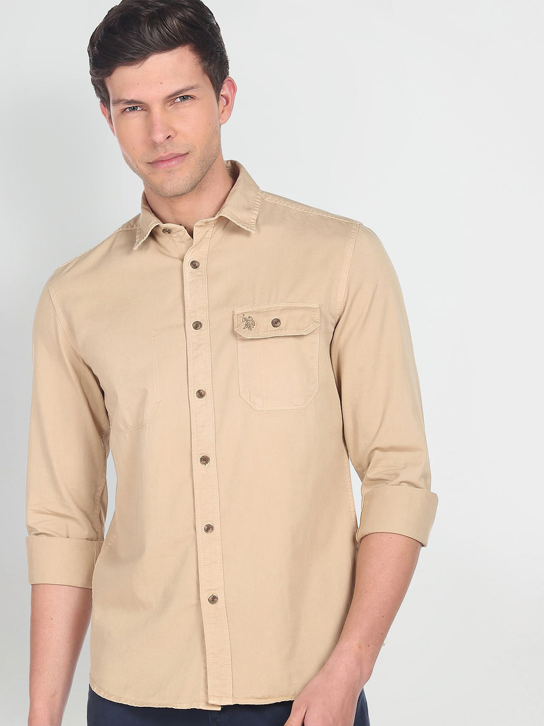 

U.S. Polo Assn. Denim Co. Men Pure Cotton Casual Shirt, Beige