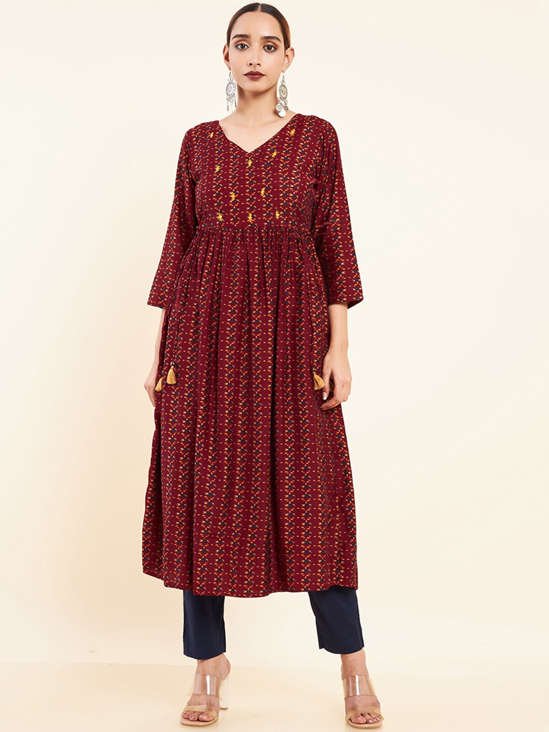

Maybell Geometric Printed Anarkali Kurta, Maroon