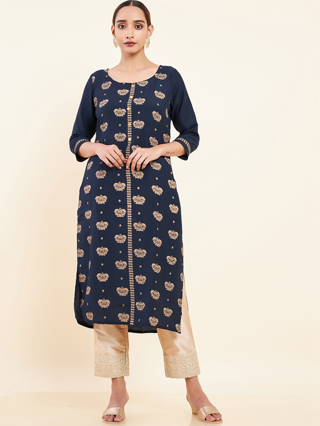 

Maybell Printed Kurta, Navy blue