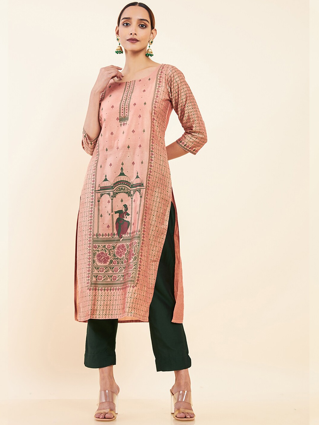 

Maybell Women Ethnic Motifs Printed Kurta, Peach
