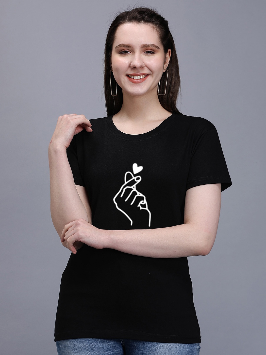 

TRENDY RABBIT Women Printed Cotton T-shirt, Black