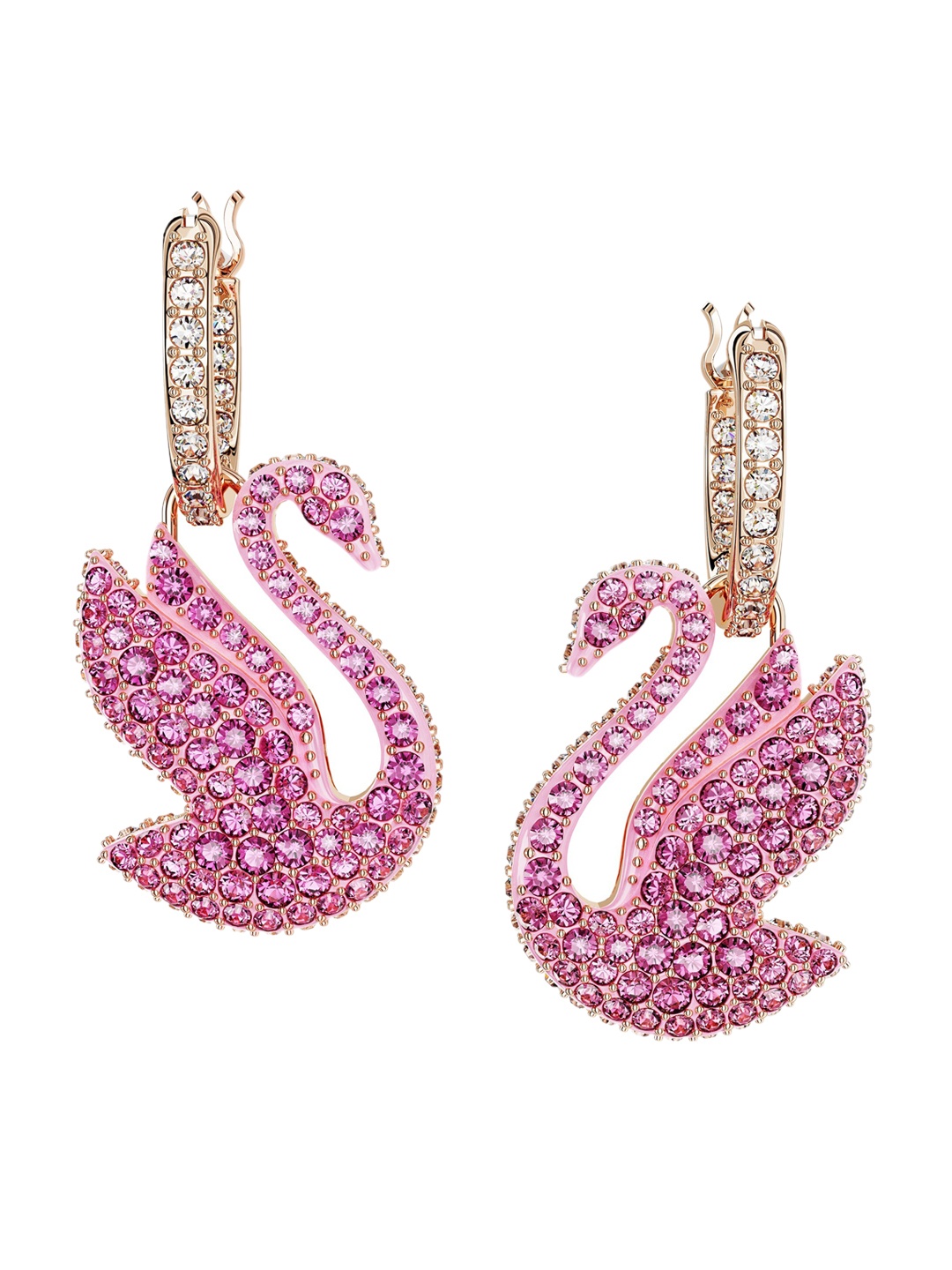 

SWAROVSKI Iconic Swan Rose Gold Plated Crystal Studded Drop Earrings