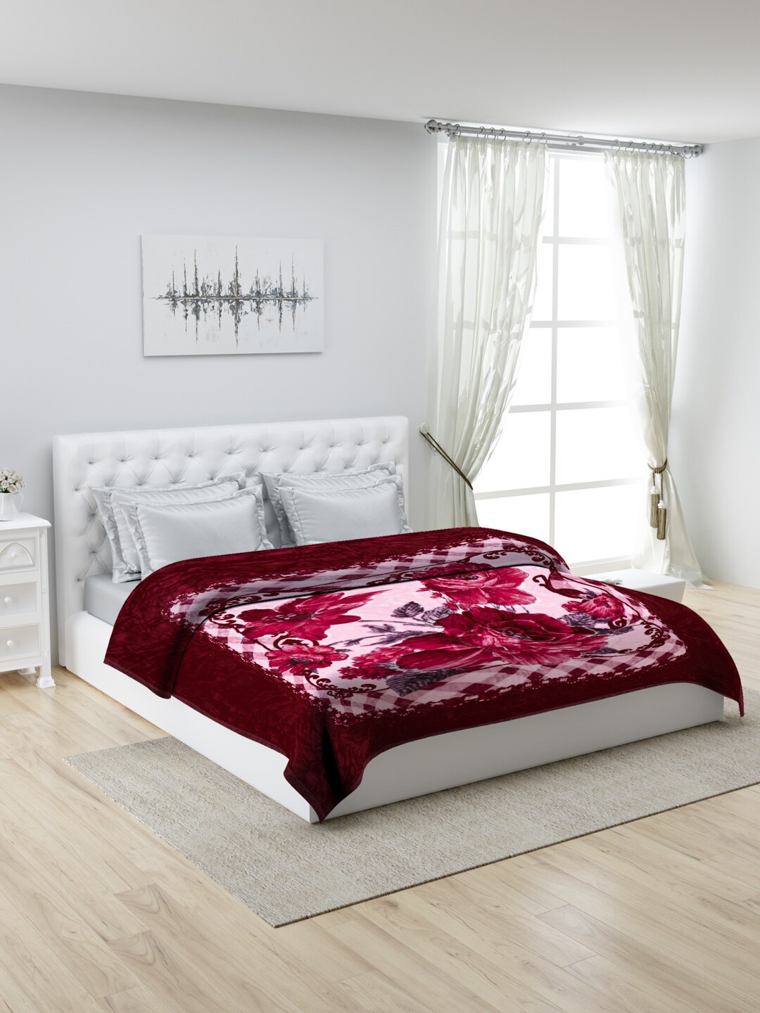 

Monte Carlo Maroon & White 1000 GSM Mild Winter Double Bed Blanket