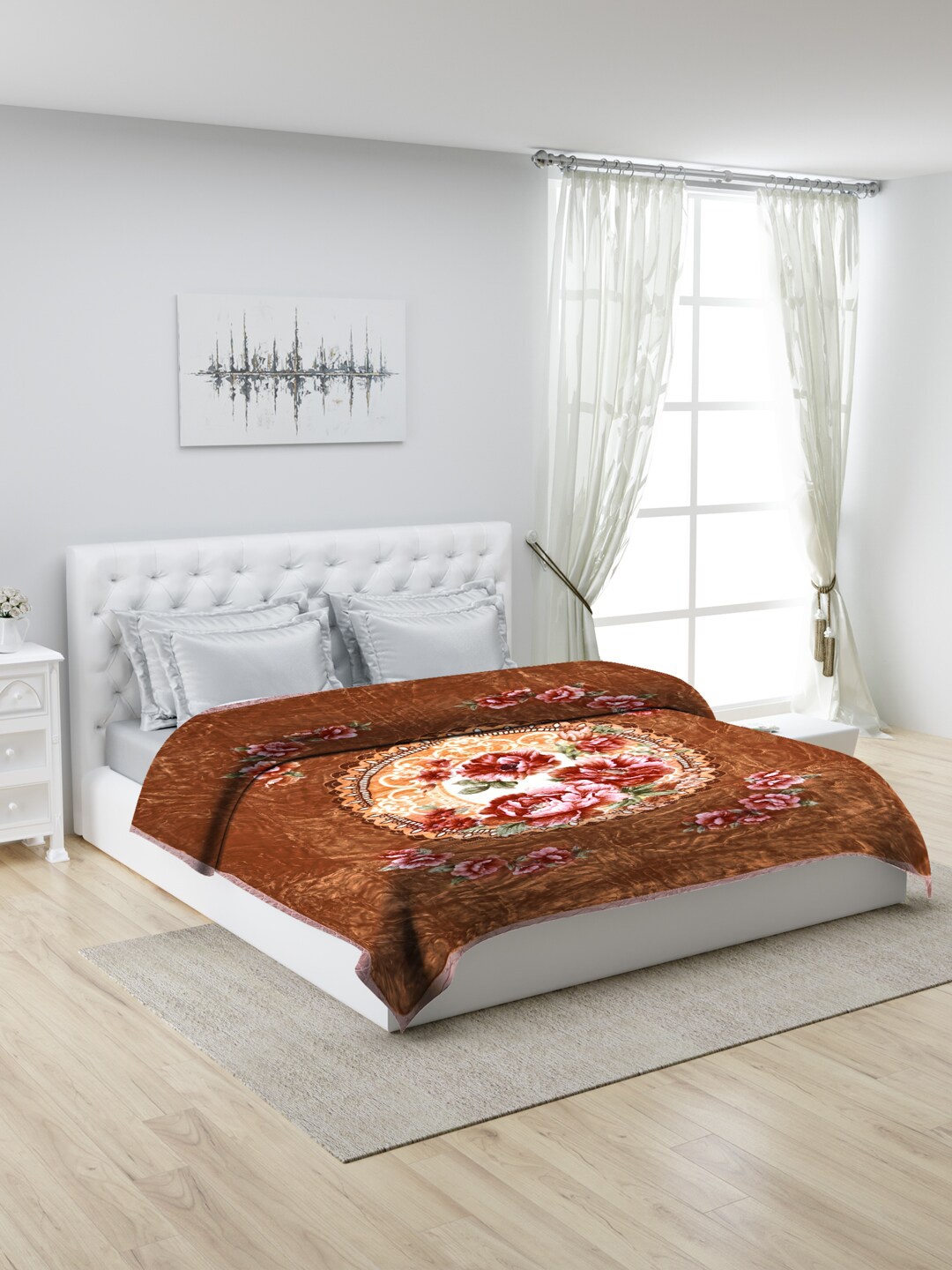 

Monte Carlo Brown & Maroon Floral Heavy Winter Single Ply 1000 GSM Double Bed Blanket