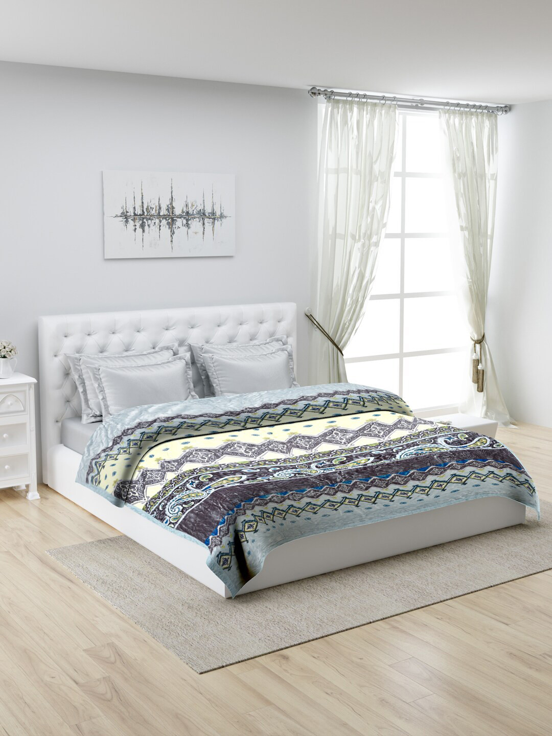 

Monte Carlo Yellow & Blue Ethnic Motifs Heavy Winter Single Ply 600 GSM Double Bed Blanket