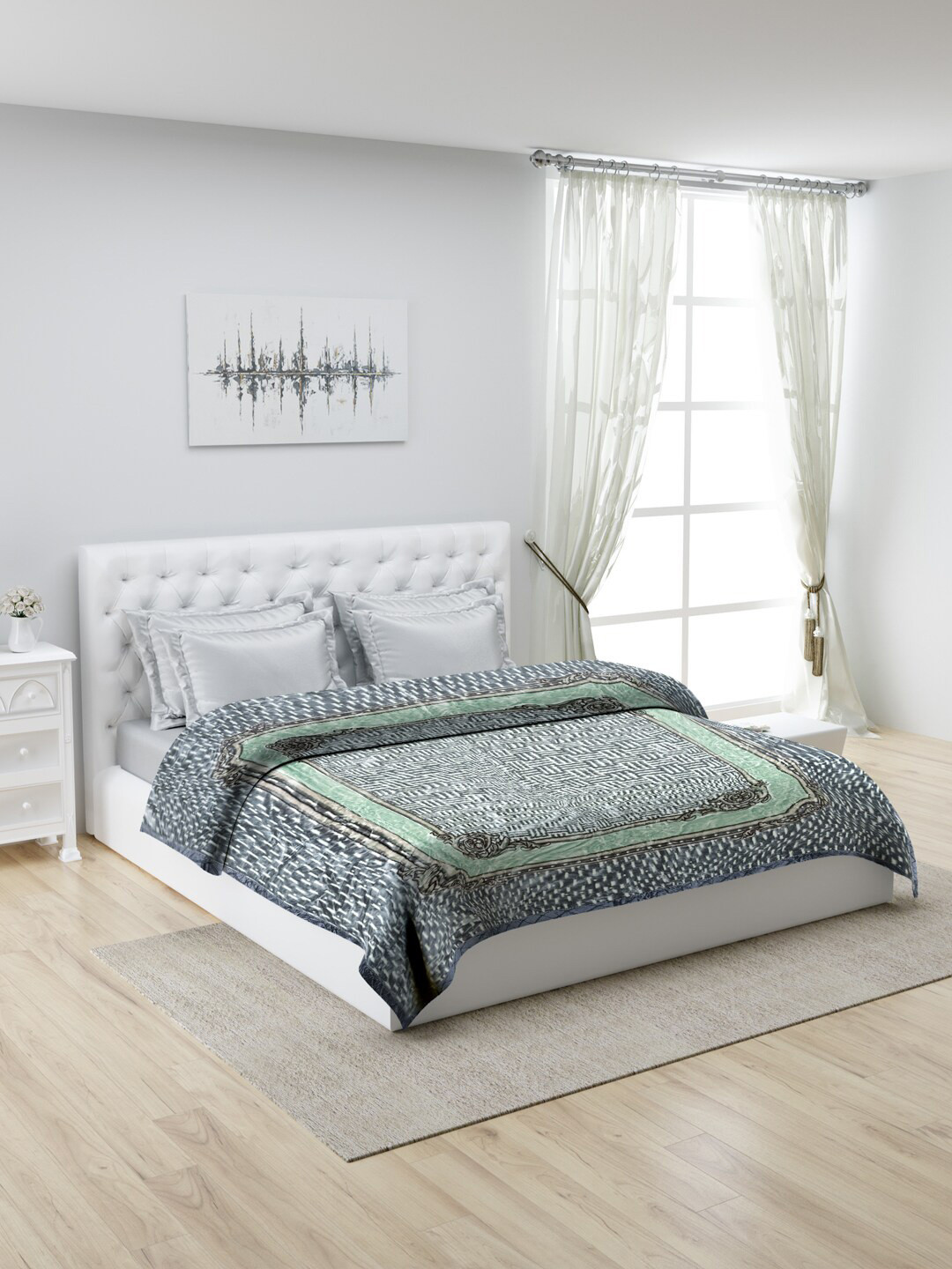 

Monte Carlo Grey & White Geometric Mild Winter Single Ply 600 GSM Double Bed Blanket