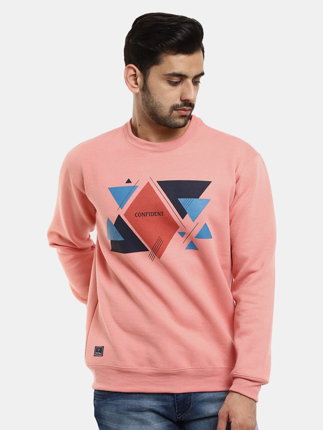 

V-Mart Men Printed Fleece Sweatshirt, Peach