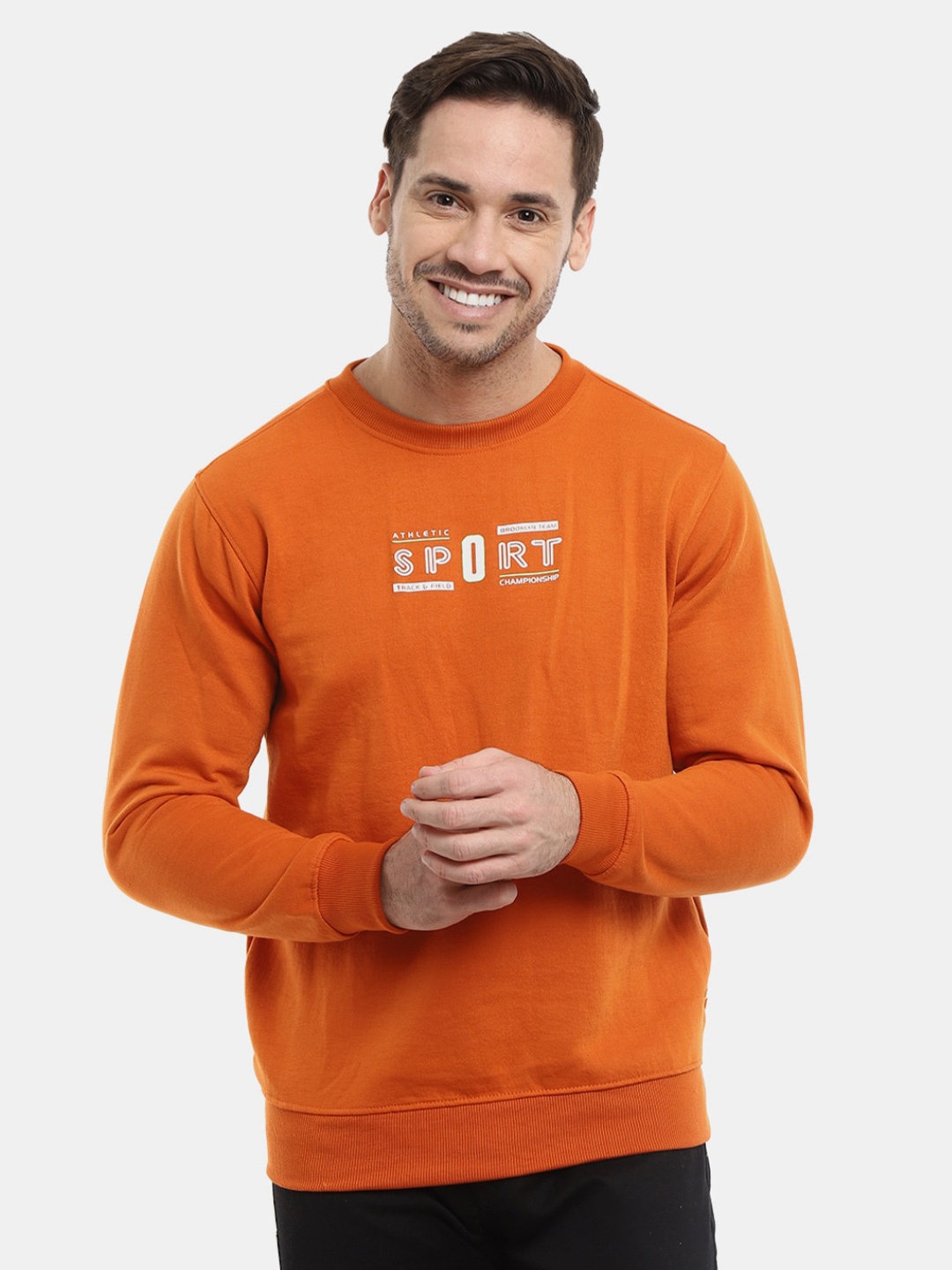 

V-Mart Men Fleece Printed Sweatshirt, Rust