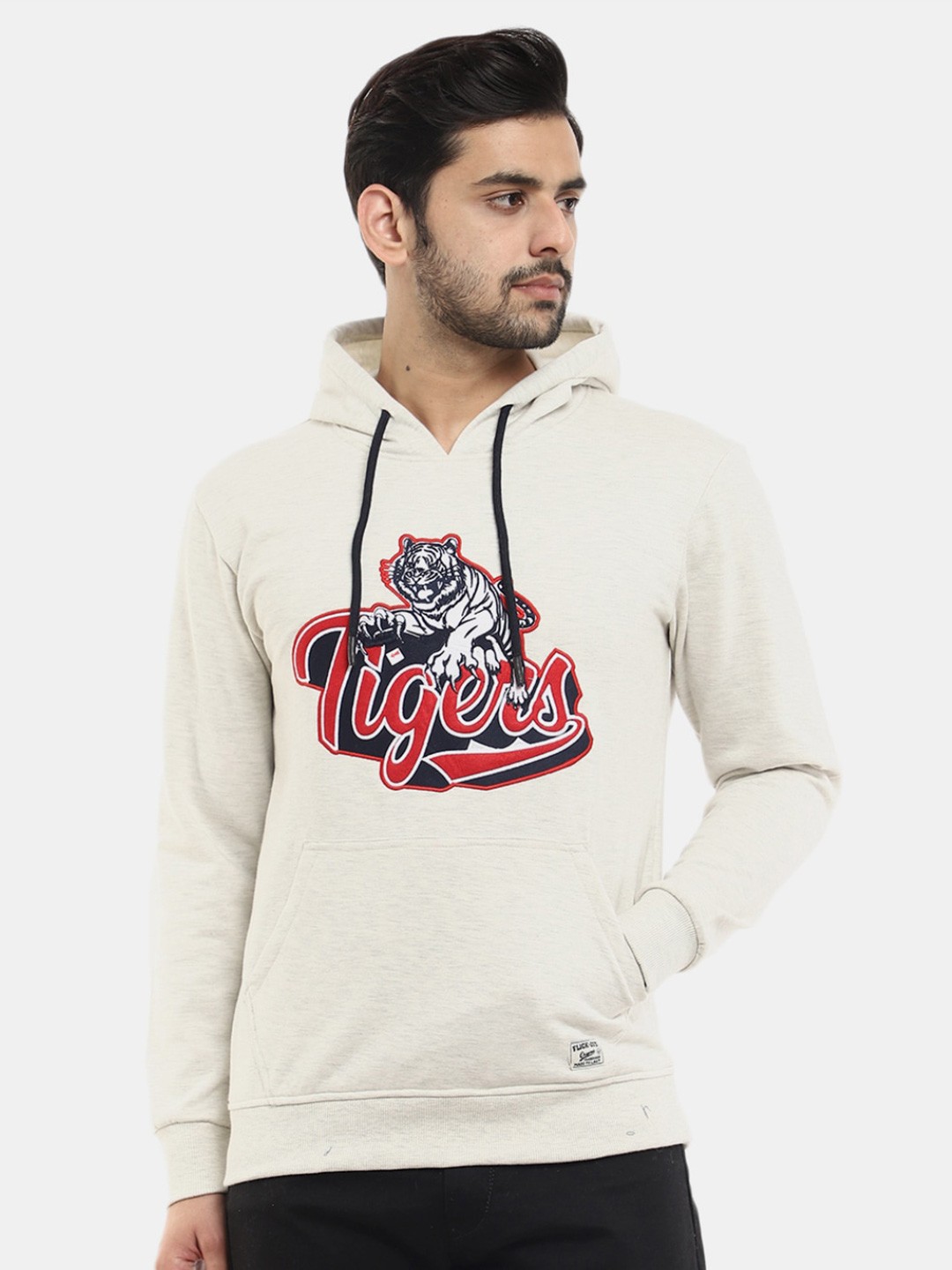 

V-Mart Men Printed Hooded Fleece Sweatshirt, Grey