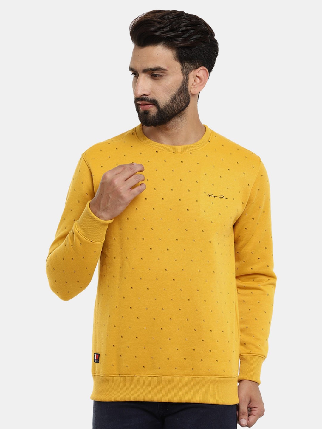 

V-Mart Men Printed Fleece Sweatshirt, Mustard