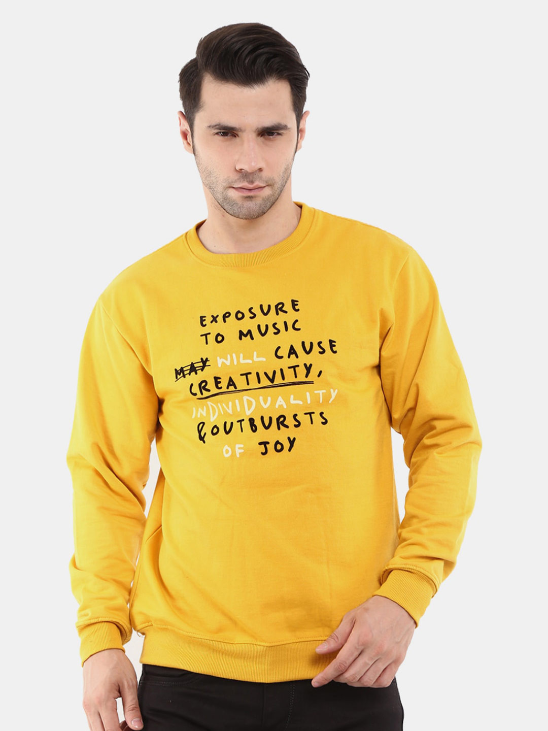 

V-Mart Men Printed Sweatshirt, Mustard